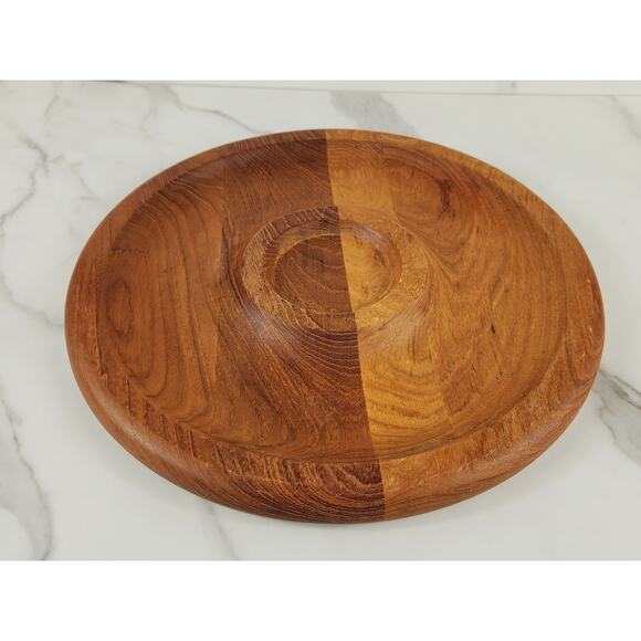 Kalmar Teak Wood Dip & Chip Platter Serving Tray Center Piece 12" Thailand Vtg - Picture 3 of 14